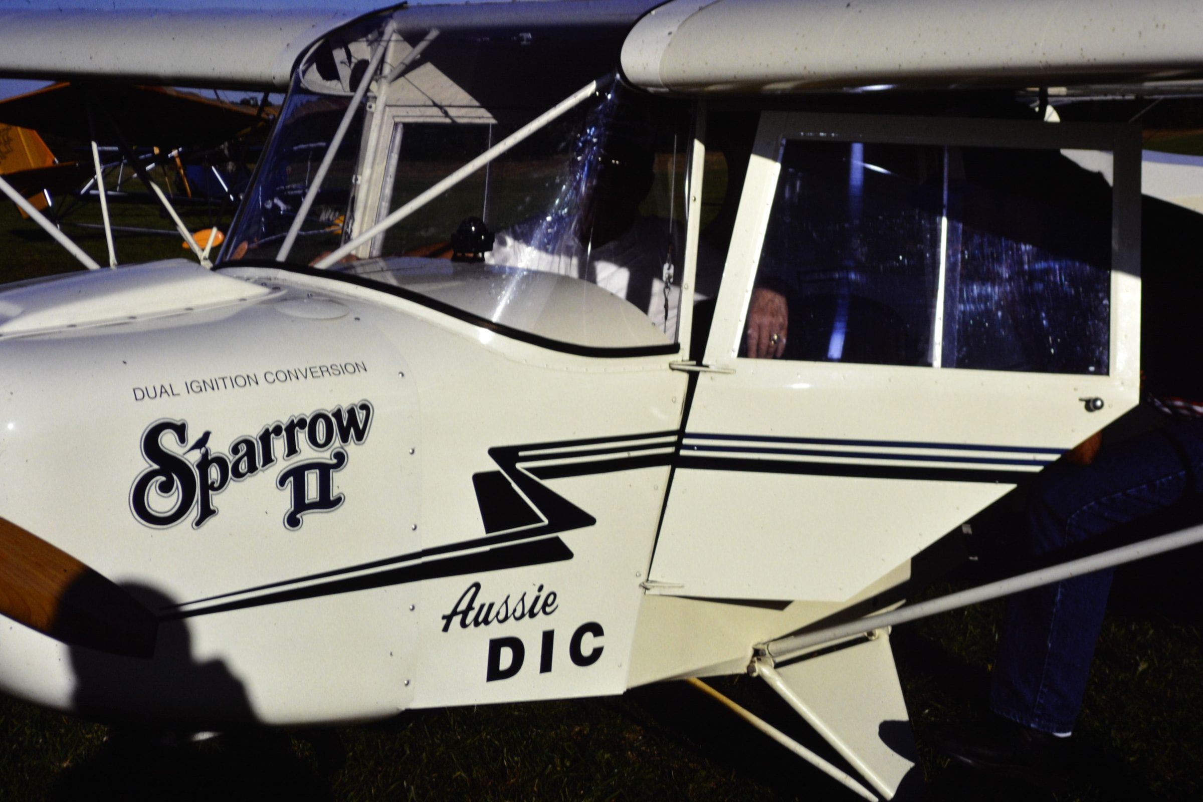 Close-up of the Sparrow II lettering on a Carlson Sparrow II cowling